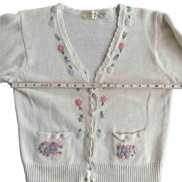Vintage Sweater Floral Embroidered Button Up Cardigan Huntington Ridge Ramie - Picture 9 of 10